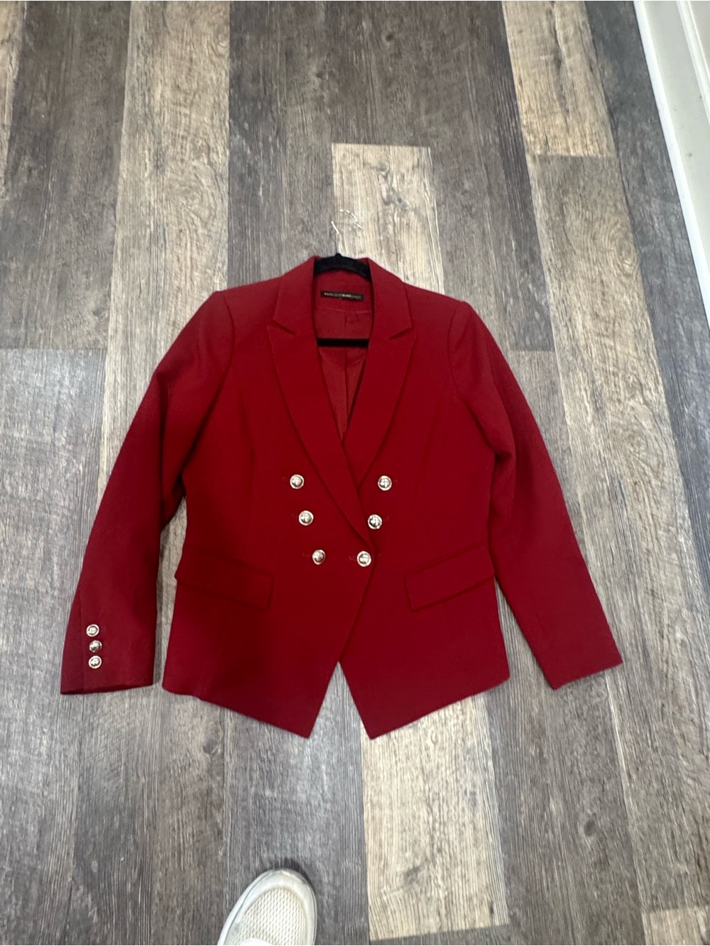 White House Black Market Red Double-Breasted Blazer with Gold Buttons